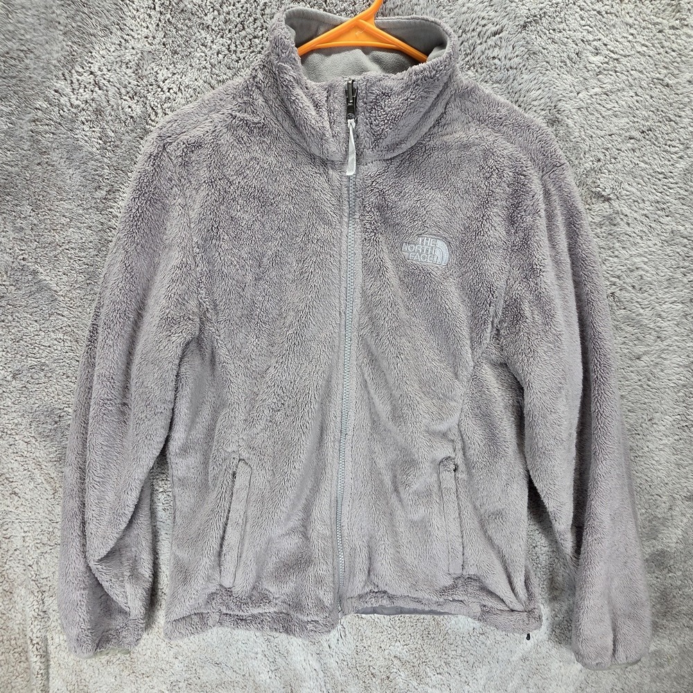 The North Face Jacket Womens Large Gray Fuzzy Fleece Full Zip Pockets Plush